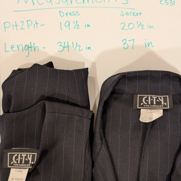 VINTAGE 90s Y2K City Triangles 13 Blazer Jacket Suit Dress Set Navy Pin Stripe - Picture 16 of 16
